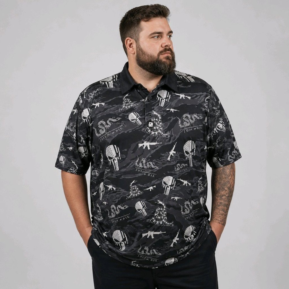 Grunt Style XXX-Large Black Camo Join Or Die Punisher Polo Shirt